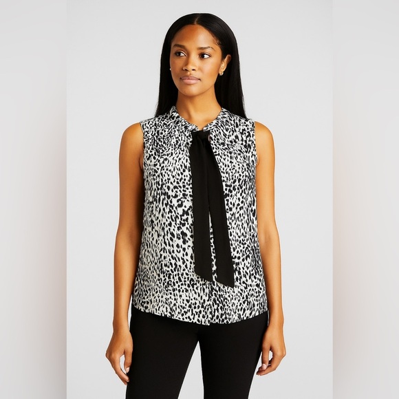DKNY Animal Print Pleated Tank Workwear Blouse - Picture 1 of 5